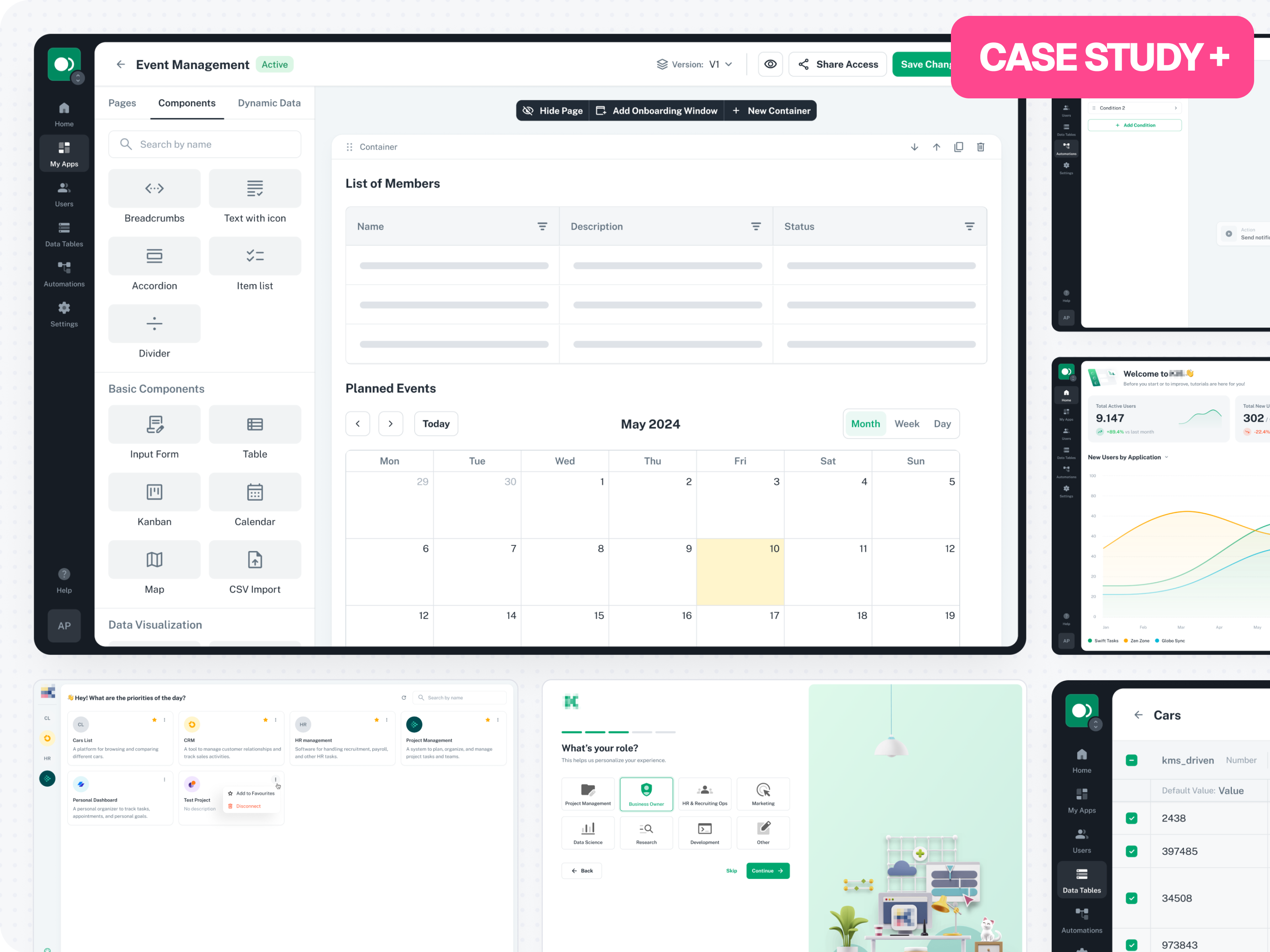 Redesign of Zero-Code Application Builder Platform ai application artificial intelligence audit automations builder dashboard data tables dynamic data editor no code platform pre built components registration flow saas sitemap timeline user stories wireframes zero code