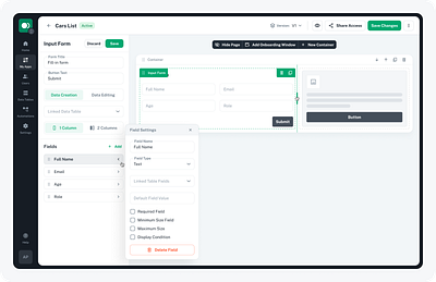 Redesign of Zero-Code Application Builder Platform ai application artificial intelligence audit automations builder dashboard data tables dynamic data editor no code platform pre built components registration flow saas sitemap timeline user stories wireframes zero code