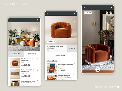 Shop the Look | B2C Ecommerce app app design augmented reality b2c beige design ecommerce furniture interior design mobile mobile design orange product design shop the look tan ui ui design ux ux design visual search engine