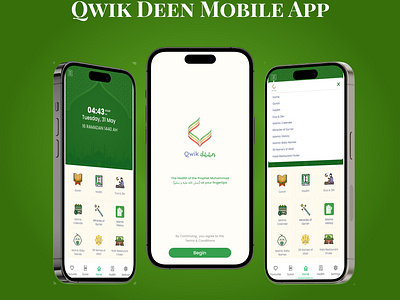 Qwik Deen: An Islamic Mobile App Design 99 names of allah allah calender green hadith hala restaurant historyofislam islamic islamic baby name islamicdesign muslim quran splash screen