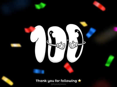 100 Followers on 𝕏 @MadeByNikola 100 cartoon cellebration dailyui followers illustration suprise thank you