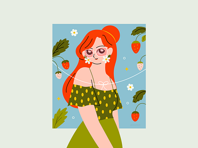 Summer Girl 🍓 character design design girl girl character illustration illustrator red hair strawberry summer visual art