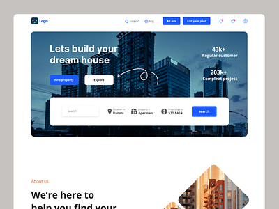 real estate web header design anik branding clean design disital product header landing page landing page design morden product ui web web design website