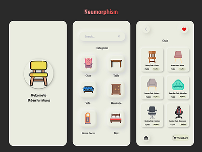 Urban Furniture - Neumorphism Screens app design morphism neumorphism ui