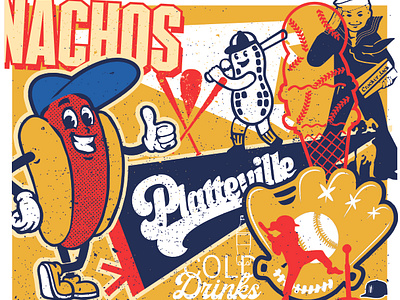 concessions stand banner baseball drink enotsdesign food illustration sports vintage