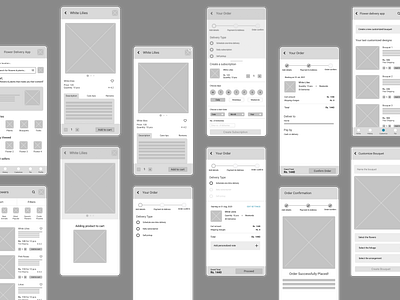 Low-Fidelity Wireframes For Flower Delivery App app lo fi ui wireframes