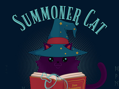 Summoner Cat apparel illustration mock up poduct design vector