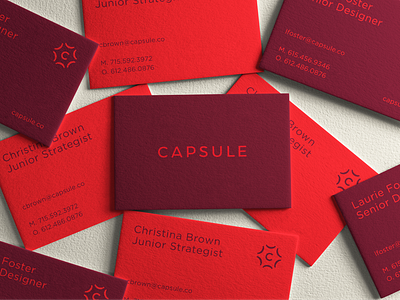 Capsule Business Cards brand branding business cards identity logo maroon minimal print print design rebrand red stationery