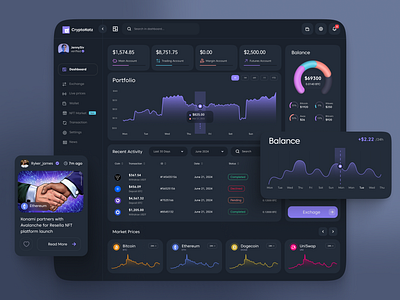 Crypto Trading Dashboard bitcoin crypto crypto app crypto dashboard dark mode dark theme dashboard ethereum investing marketplace nft nft app nft dashboard trading