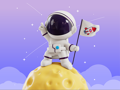 Astronaut on Mission🧑🏻‍🚀🚀 3d design astronaut blender character cloud cute doodle flag flat galaxy icon illustration logo moon pose rocket sky space star vector