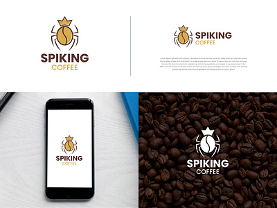 Spiking with spider, crown and coffee combination logo. coffee coffee beans coffee seeds combination crown graphic design illustration king logo design spider spiking