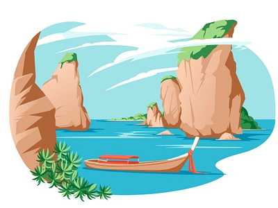 Thailand landscape art destination flat illustration landscape phuket resort summer thailand tourism travel vacancy vector art