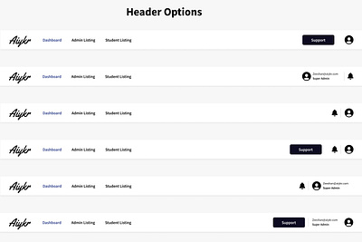 Multiple Header Options app education header menu product design ux design