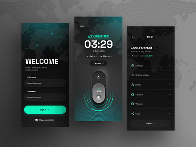 VPN 🌍 app connection design location login menu mobile modern privacy profile proxy safe security server shield trend ui uidesign uiux vpn