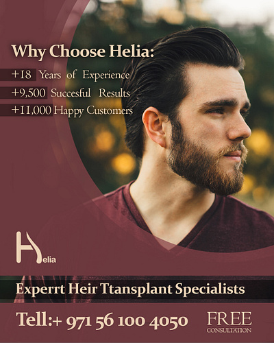 Helia hair transplant clinic branding colorology composition graphic design hair transplant helia poster promotional
