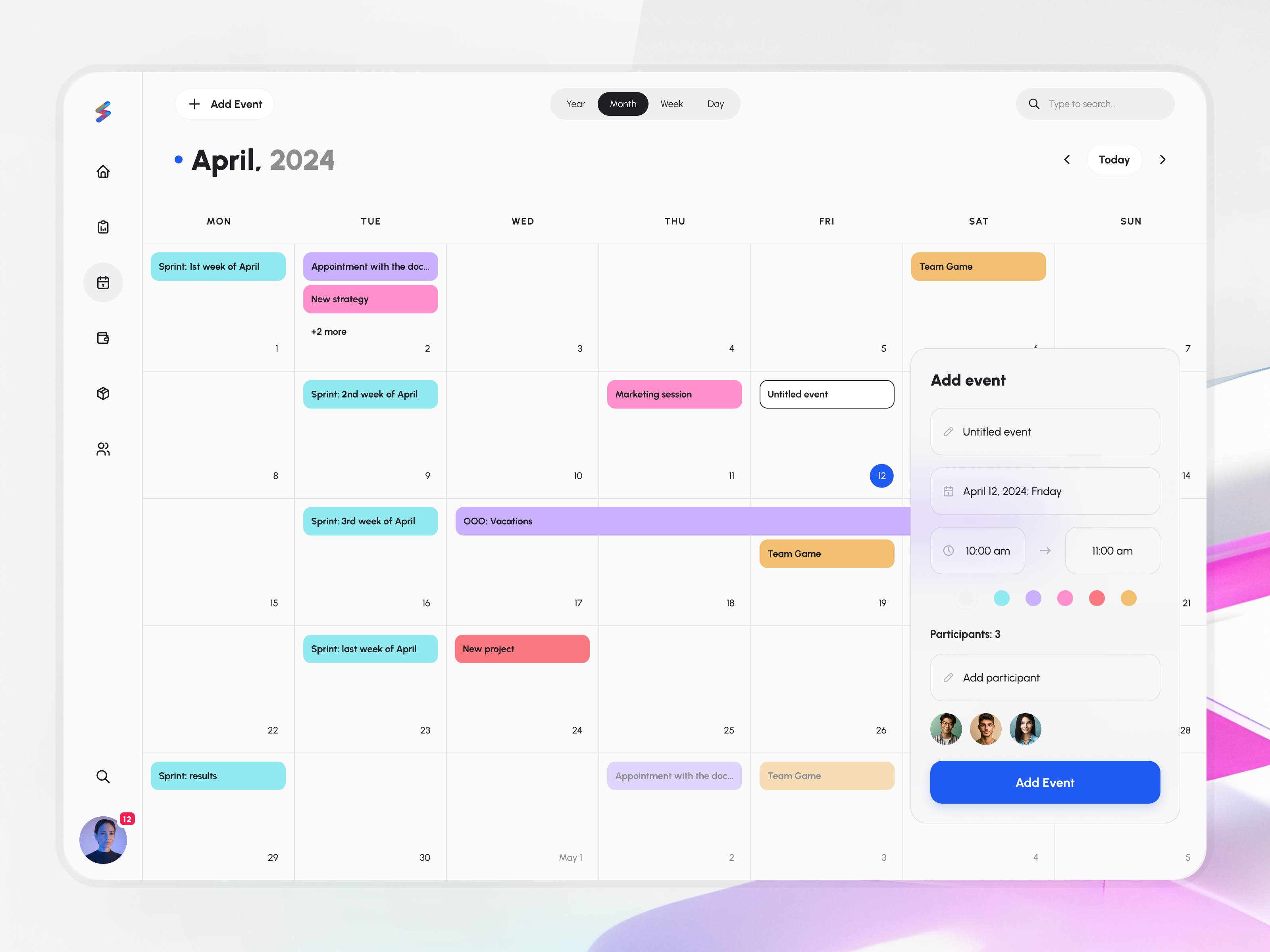 Light Calendar Screen #1 for Quickit UI Kit app calendar dashboard date design event free freebie light meeting navigation quickit task template theme udix ui ux web white