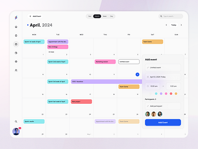 Light Calendar Screen #1 for Quickit UI Kit app calendar dashboard date design event free freebie light meeting navigation quickit task template theme udix ui ux web white