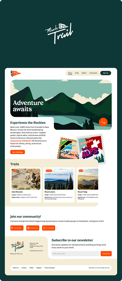 Mark your Trail Landing Page figma retro style web design ui user interface