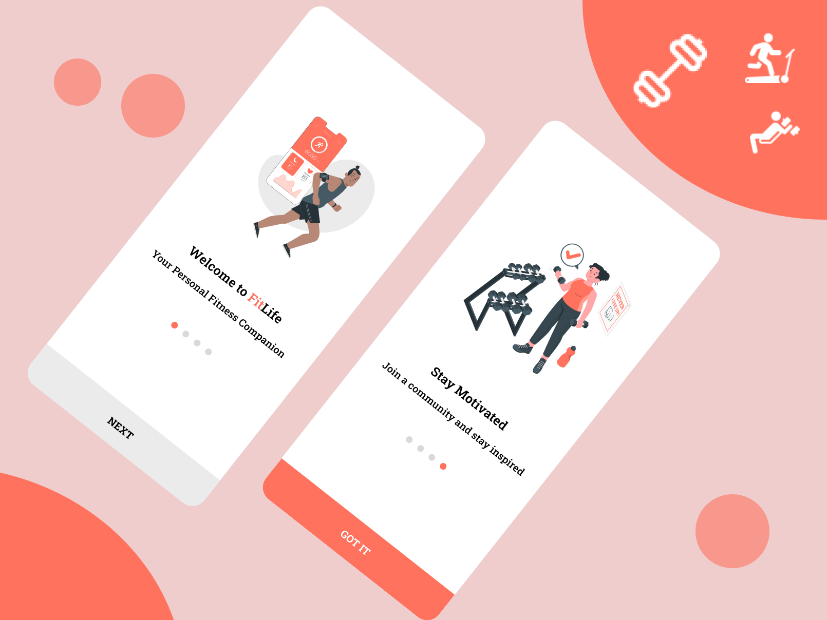 FitLife App Onboarding Screens fitness gym mobiledesign motivation onboarding