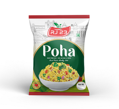 Poha Pouch Design box design branding food packaging label design logo design mockup poha poha packaging poha pouch poha pouch design rice packaging snacks packaging