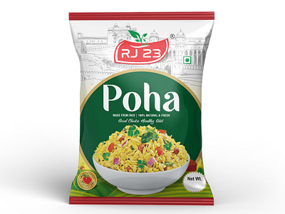 Poha Pouch Design box design branding food packaging label design logo design mockup poha poha packaging poha pouch poha pouch design rice packaging snacks packaging