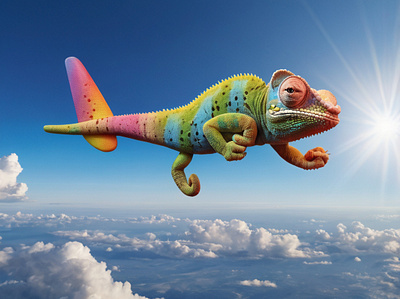 Flying Chameleon 2d 3d airplane animal chameleon flying illustration trendy unique