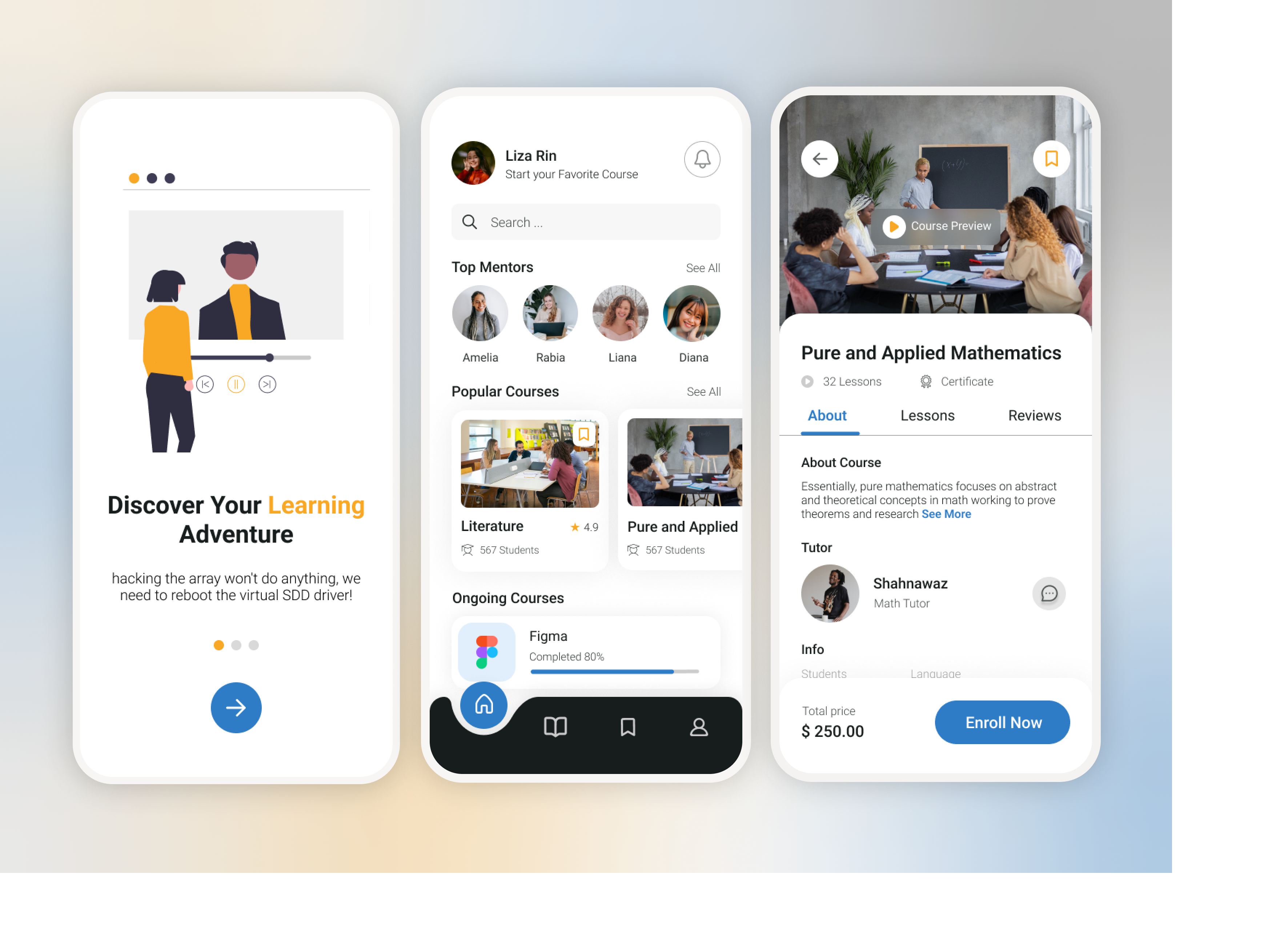 Education App course app courses e learning education app elearning graphic design learning learning app lessons logins mobile design online course splash screen study app tutorial ui ui mobile ux walk through