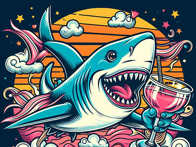 Shark loves 2d digital art drink illustration love pop shark