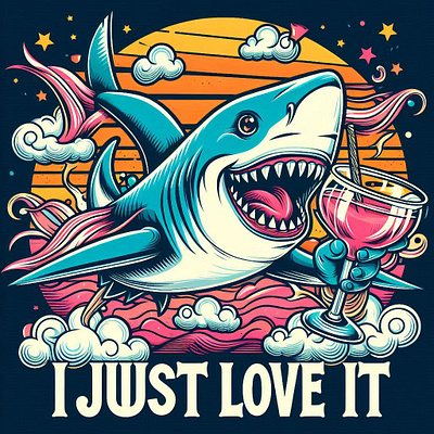 Shark loves 2d digital art drink illustration love pop shark