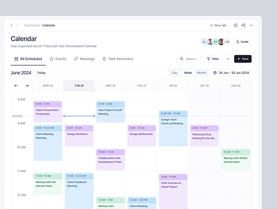 Calendar Dashboard Page - Manageko agenda calendar calendar page clean dashboard design date design meeting minimalist product design project management saas saas dashboard schedule task management task management daashboard timeline timetable ui ux