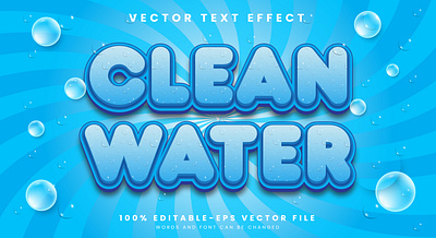 Clean Water 3d editable text style Template elegant