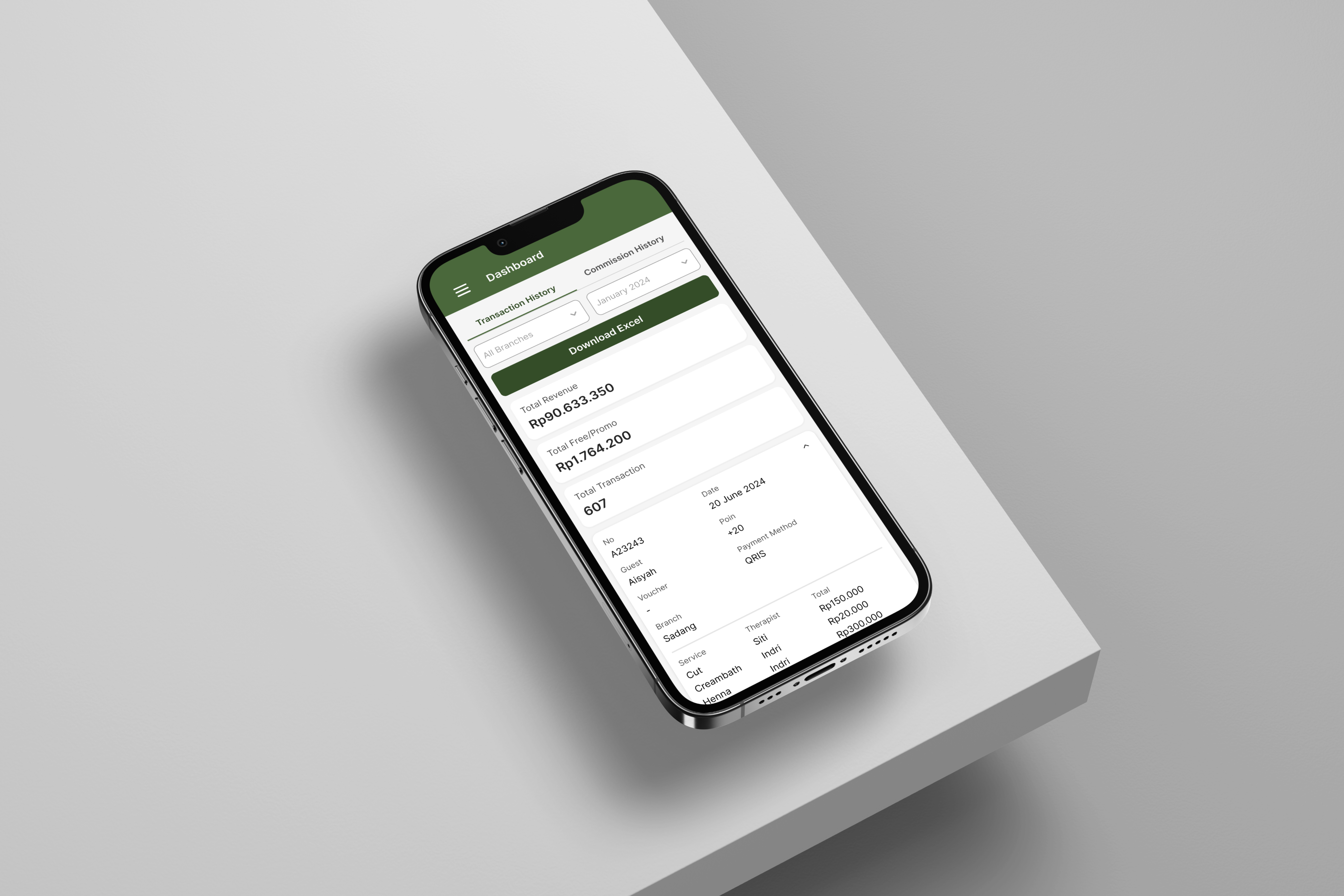 Point-of-Sales Dashboard on mobile phone ui