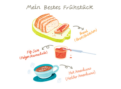 Mein Bestes Frühstück (My Best Breakfast) art artwork bread breakfast coffee design fig food frühstück illust illustration ipad jam lettering photoshop sugar
