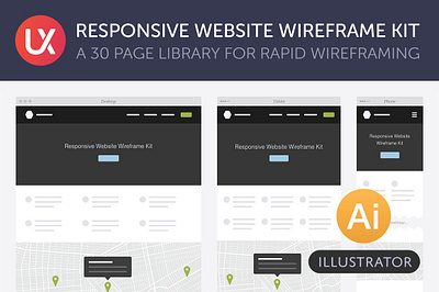 Responsive Website Wireframe Kit adobe illustrator illustrator mockup responsive website responsive website wireframe kit template ui ux ux kit ux kits web design website design wireframe kit