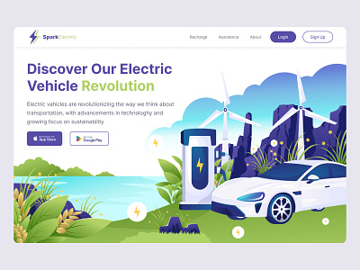 Landing Page Spark Electric Car adobe illustrator branding design figma illustration landingpage ui uiux ux webdesign
