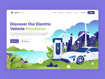 Illustration Electric Car adobe illustrator branding design electric car figma illustration landingpage ui uiux ux webdesign