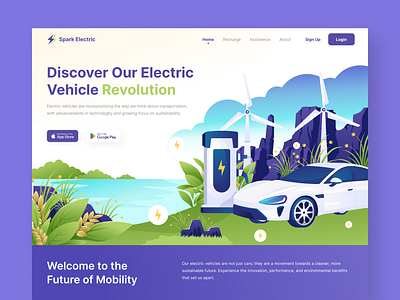 Landing Page Illustration Electric Car adobe illustrator automobile automotive charging station design electric car electric vahicle electricity ev figma home page illustration landingpage ui uiux ux vahicle webdesign