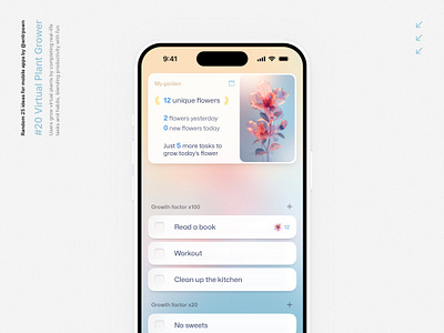 Virtual Plant Grower app flowers goals habits ios iphone mobile planner sketch todos ui
