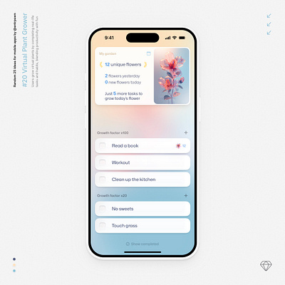 Virtual Plant Grower app flowers goals habits ios iphone mobile planner sketch todos ui
