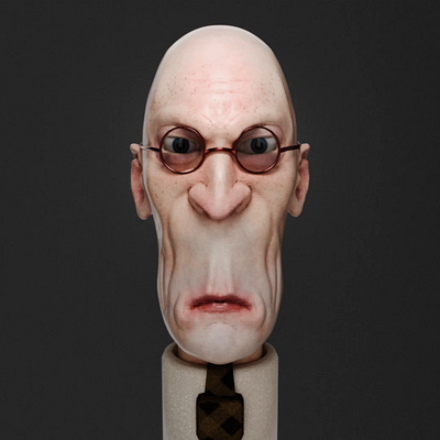 #184 Blender 3D, Sculpting / Middle poly 3d angry blender character face gameready lowpoly man semi