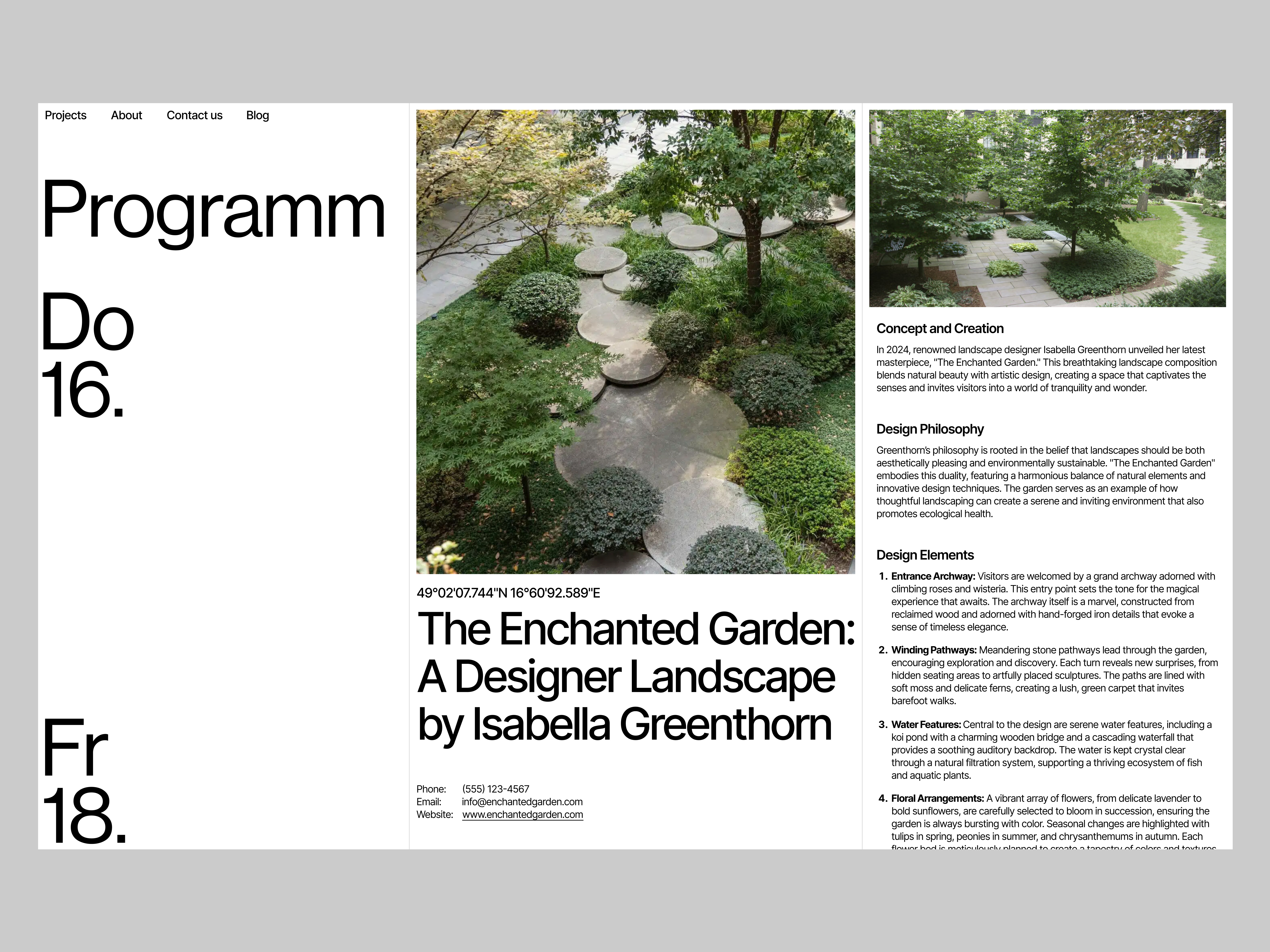 Landscape web gallery. Typography layout concept architecture branding brutalism clean design digital font helvetica interaction landscape layout minimalism regular swiss type typography ui web gallery website white space