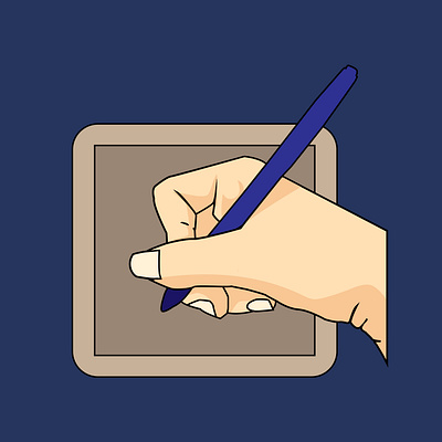 Hand Drawing on Digital Tablet blue background branding logo