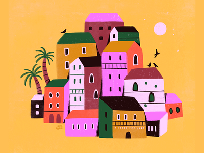 Cinque Terre Colorful Buildings architecture art buildings colorful europe flat home house illustration illustrator italy location palm sunny