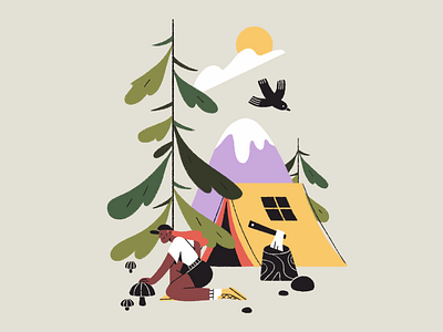 Camping art camp camping character colorful design flat forest girl hiking illustration illustrator mountains nature rest weekend