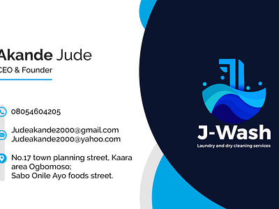 J-wash card akande jude branding business card design dry cleaning flyer graphic design j wash laundry logo typography vector