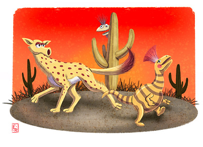 Weird Desert Creatures 2d cactus desert design digital earthbound earthboundbeginnings fanart illustration illustrator mother3 nintendo procreate saguaro sunset