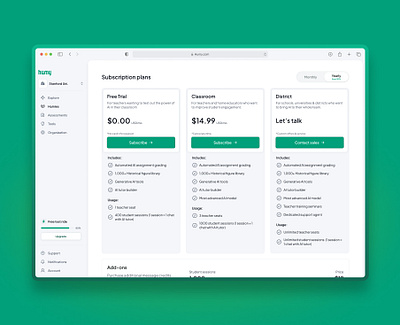 Payments page for an AI tutoring SaaS platform product design saas design software design ui design uiux design web design