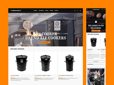 Pit Barrel Homepage barrel bbq branding commerce cooker cooking design direct to consumer ecommerce graphic design grill meat ui ux