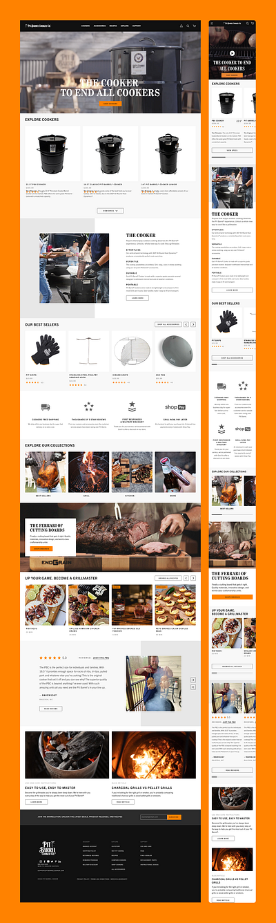 Pit Barrel Homepage barrel bbq branding commerce cooker cooking design direct to consumer ecommerce graphic design grill meat ui ux