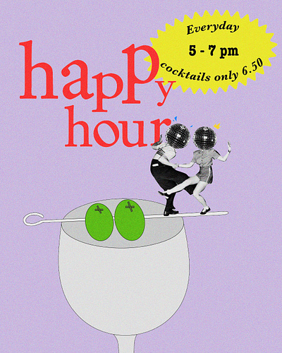 Happy Hour poster branding graphic design illustration poster design typography